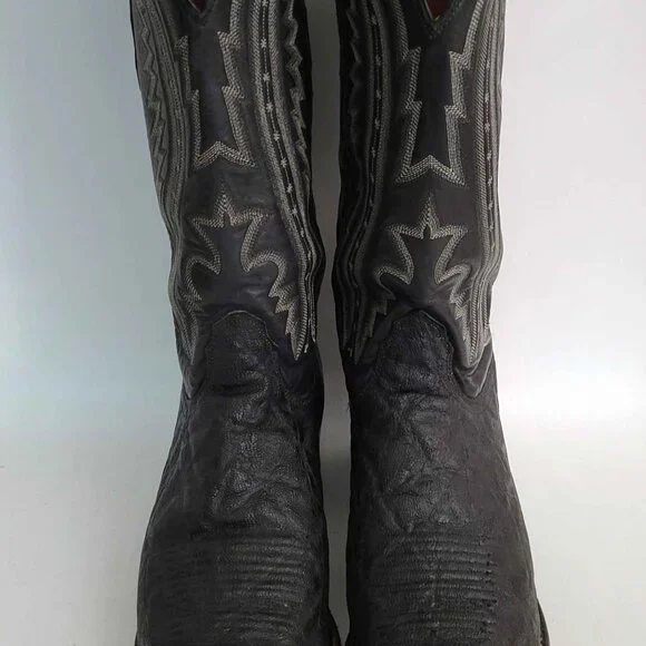 Lucchese 2000 Black Exotic Elephant Skin Leather Cowboy Western Boots Men's 11 B - Picture 4 of 9